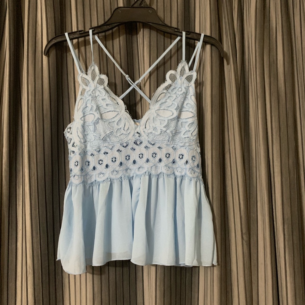 Love Tree Blue Ruffled Backless Camisole